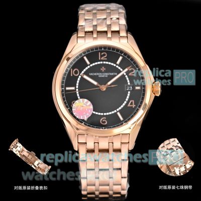 Swiss Copy ZF Factory Rose Gold Vacheron Constantin Fiftysix Black Face Automatic Watch 